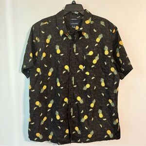 Saddlebred Stretch Poplin Pineapple & Lime Button Up‎ Top Size xxl